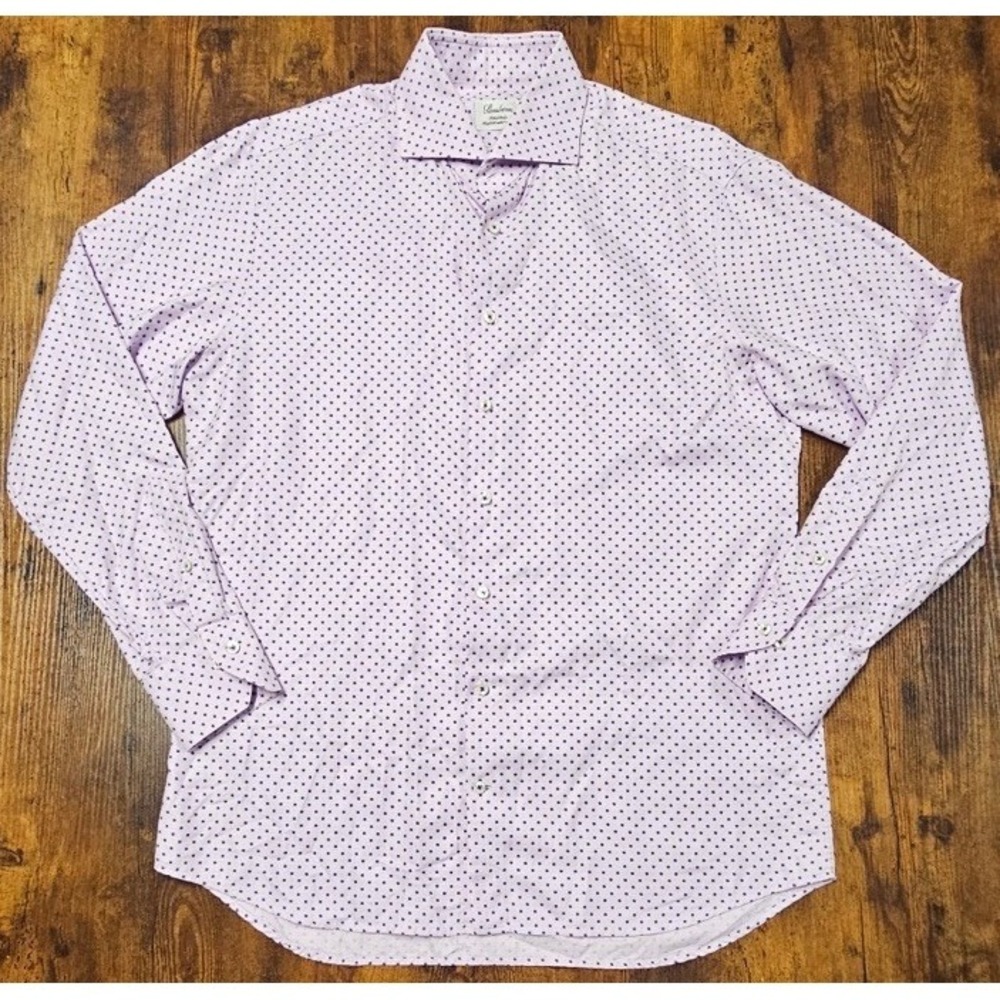 Stenstroms Fitted Body Twofold Cotton Mens Purple Dress Shirt 16.5/42 Geometric